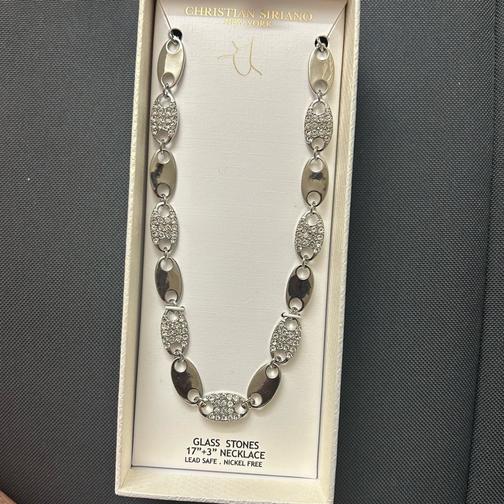 Christian Siriano Silver and Glass Stone Crystal Necklace
